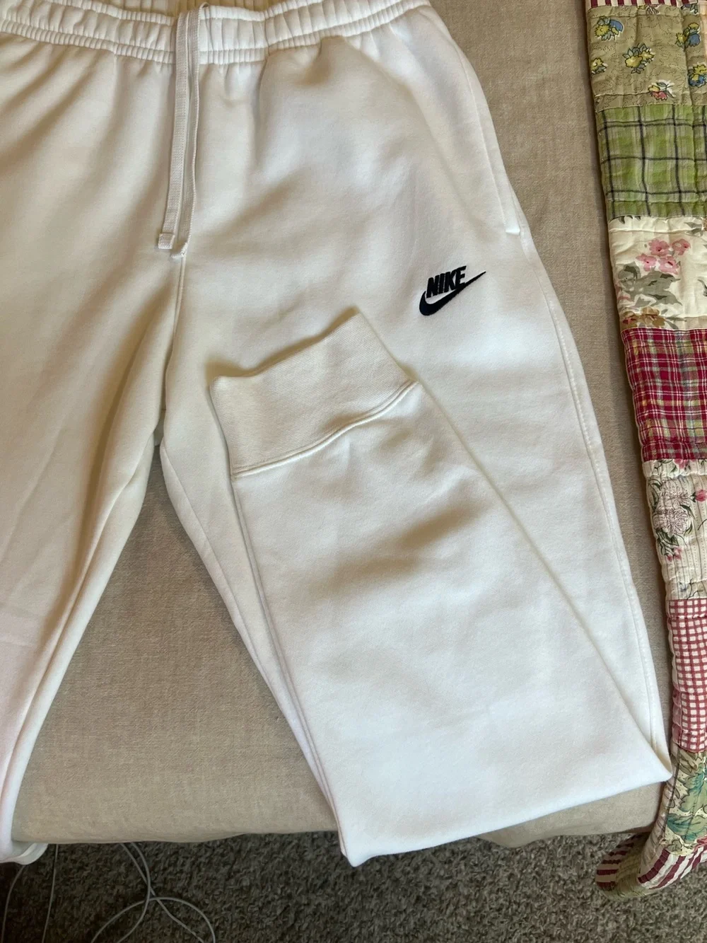 Nike White Track Joggers with Black Swoosh